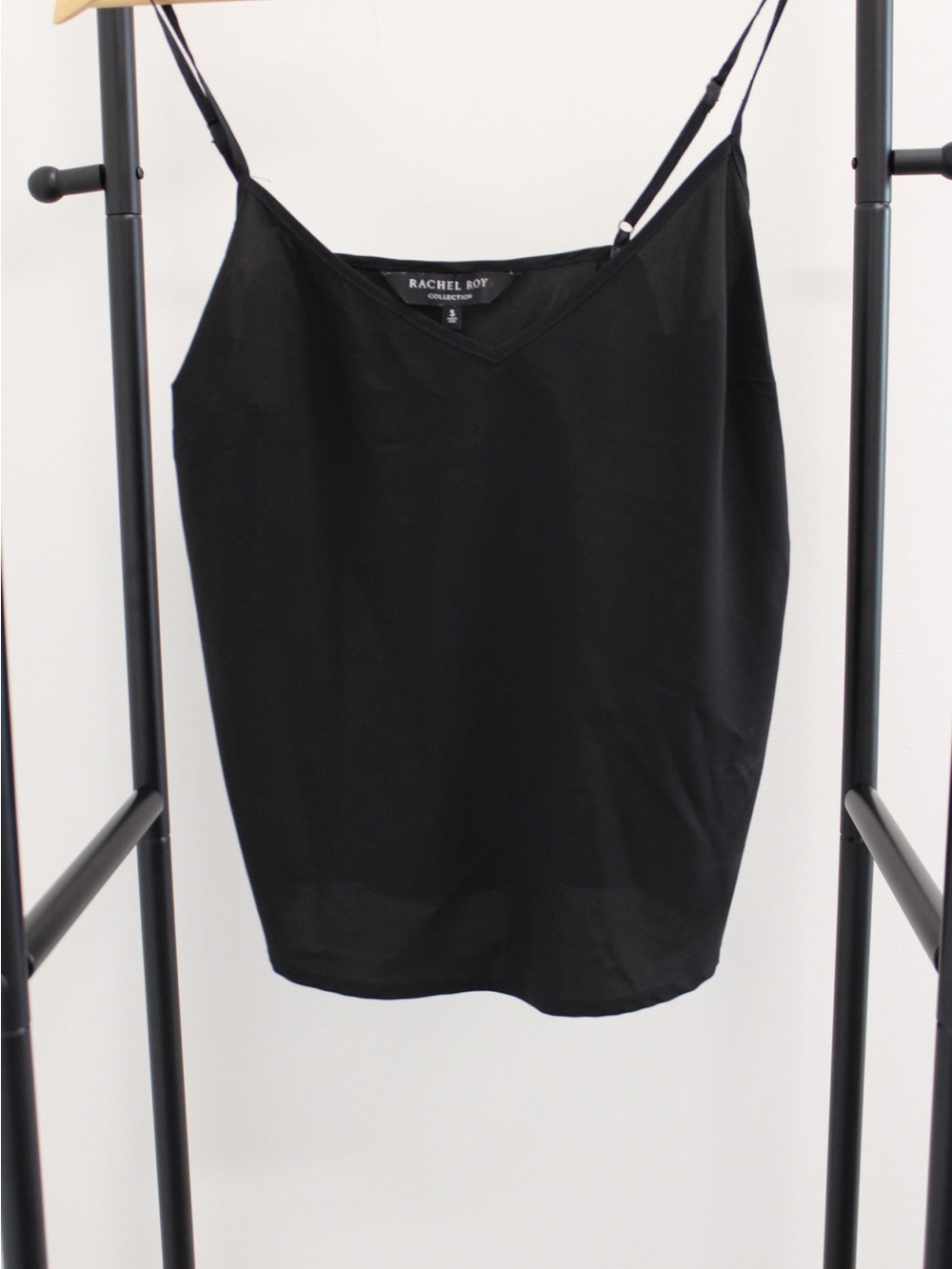 RACHEL Rachel Roy Black V-Neck Satin Camisole with Adjustable Straps